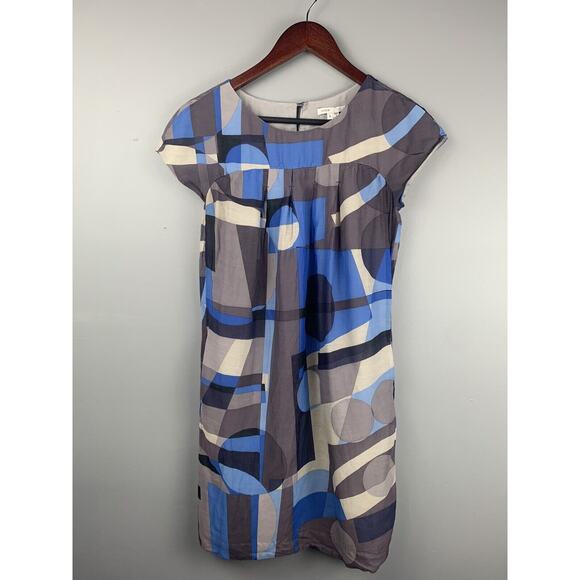 Vince Geometric Shift Dress Womens Size 4 silk blend Artsy Blue Gray - Picture 1 of 7